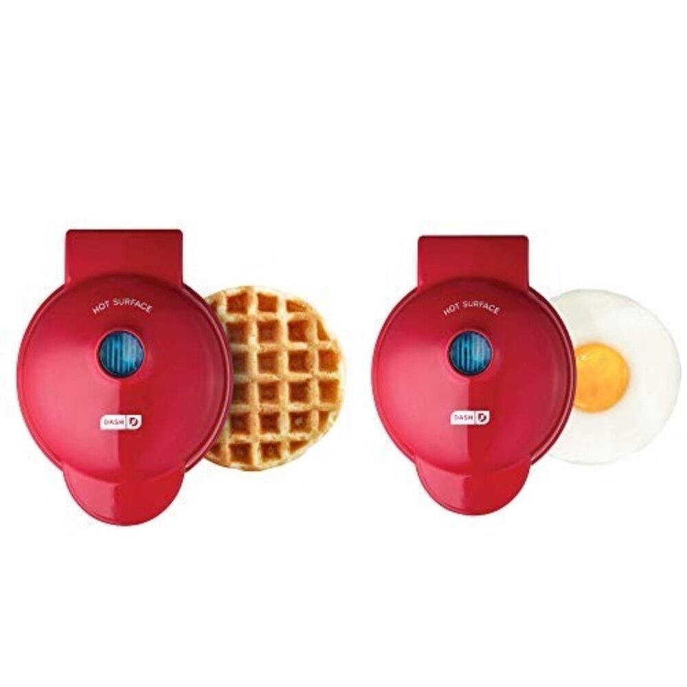 Dash DMSW002RD Mini Maker 2-Pack Griddle Waffle Iron Red Dorm Apartment Kitchen